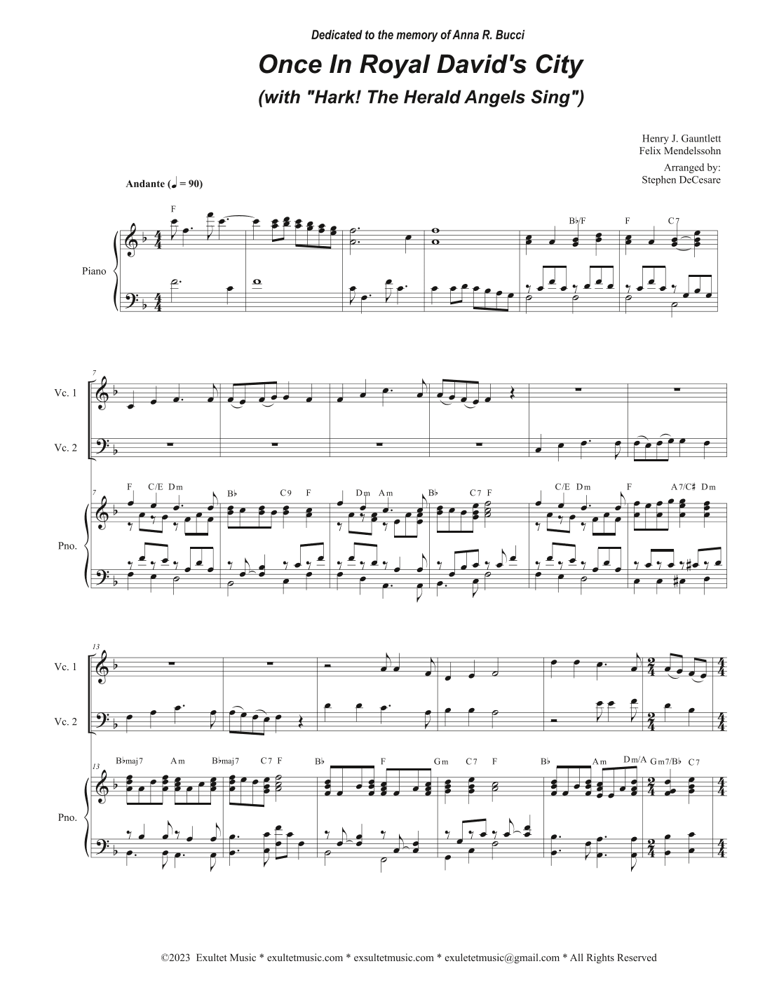 Once In Royal David's City (with "Hark! The Herald Angels Sing") (Cello Duet - Alternate) (arr. Stephen DeCesare)