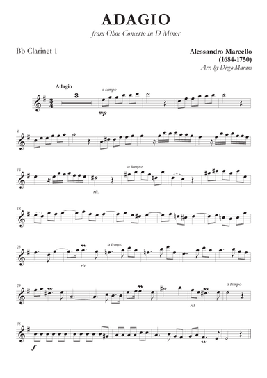 Marcello's Adagio for Clarinet Quartet (arr. Diego Marani)