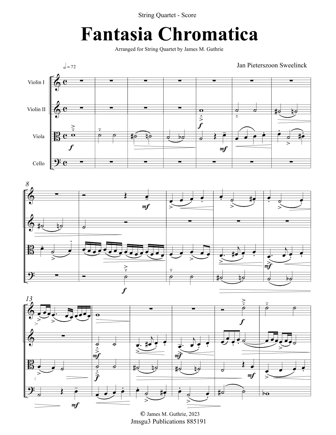 Sweelinck: Fantasia Chromatica for String Quartet - Score Only (arr. James M. Guthrie)