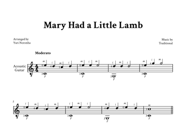 Mary Had a Little Lamb - Easy Classical Guitar (with Fingering) (arr. Yuri Noronha)