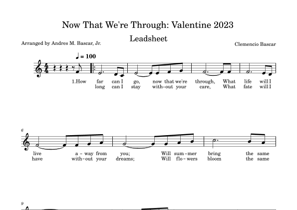 Now That We're Through: Leadsheet
