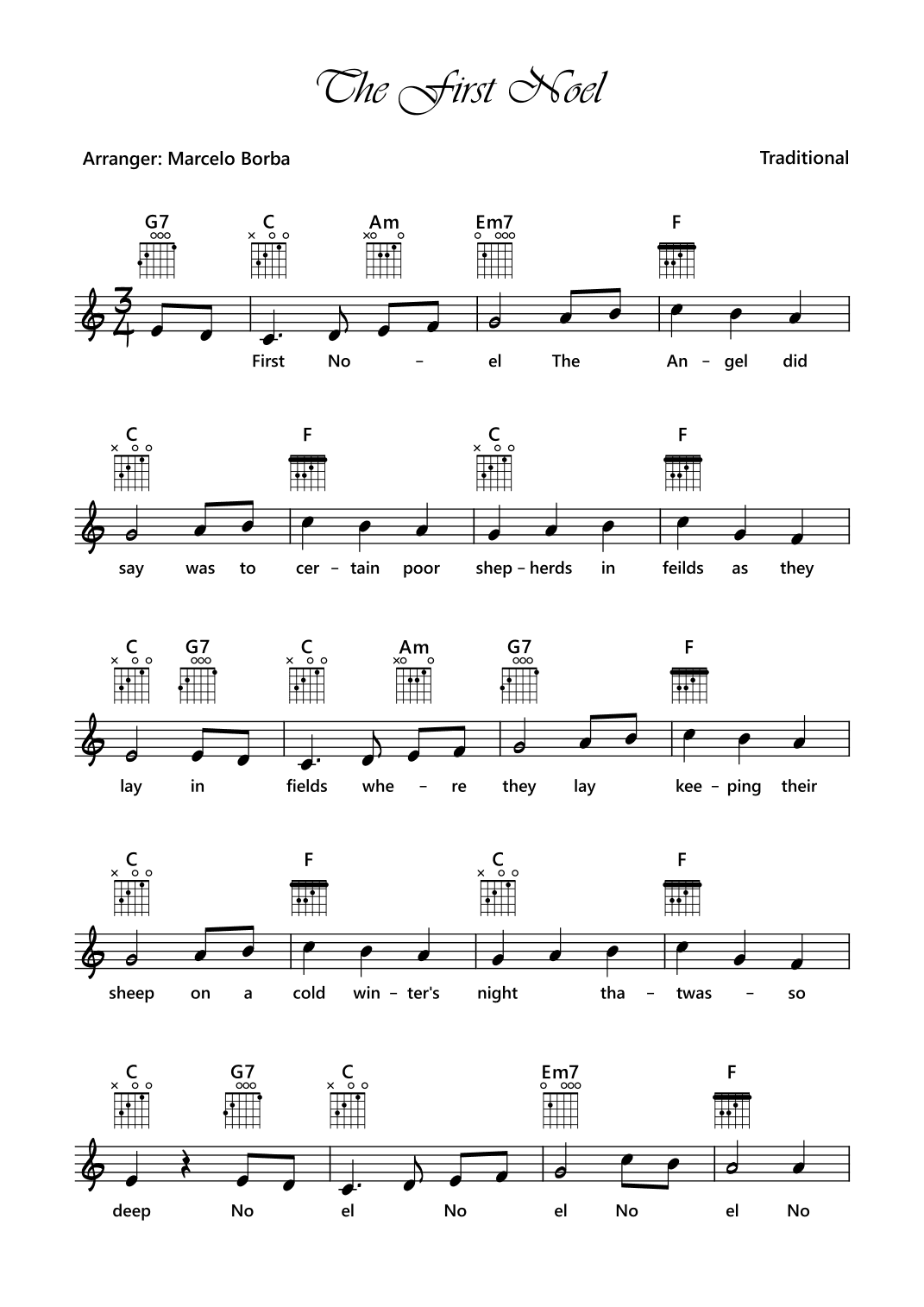 The First Noel (Guitar Leadsheet) (arr. Marcelo Borba)