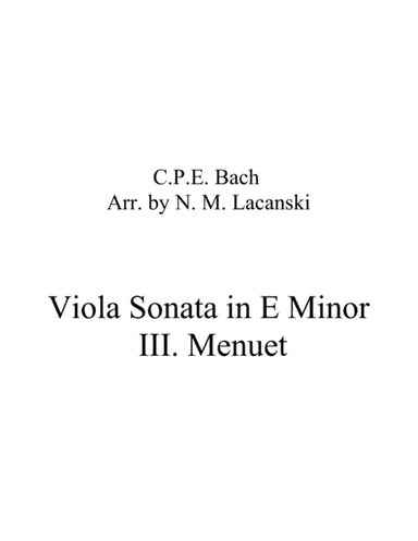 Viola Sonata in E Minor III. Menuet (arr. Nick Lacanski)