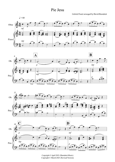 Pie Jesu (from Requiem) for Oboe and Piano (arr. David Burndrett)