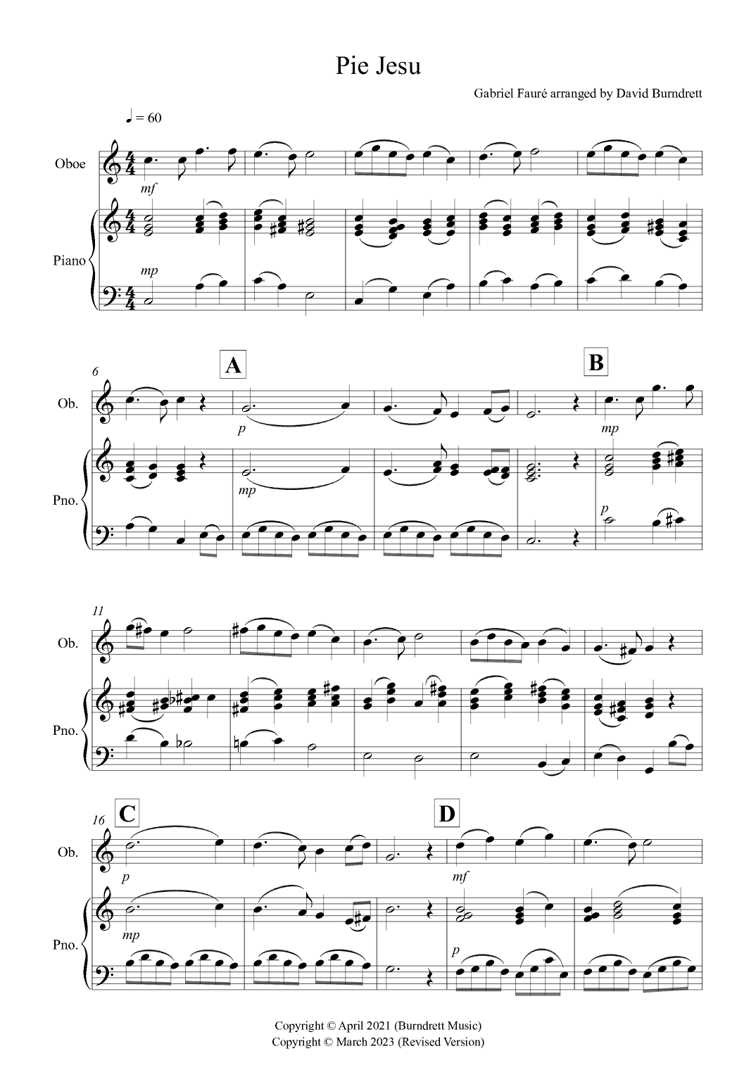 Pie Jesu (from Requiem) for Oboe and Piano (arr. David Burndrett)