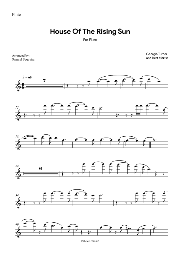 House of the Rising Sun - for Flute - with play along (arr. Samuel Sequeira)