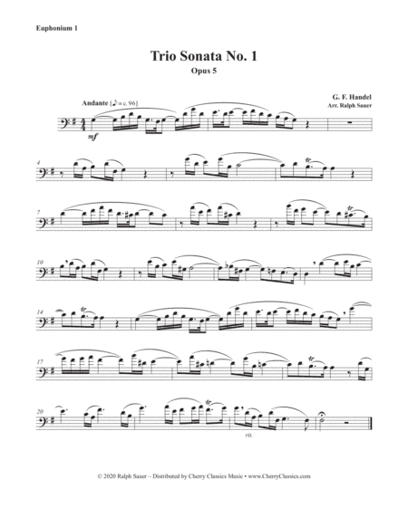 Trio Sonata No. 1 Opus 5 for Euphonium Trio (arr. Ralph Sauer)