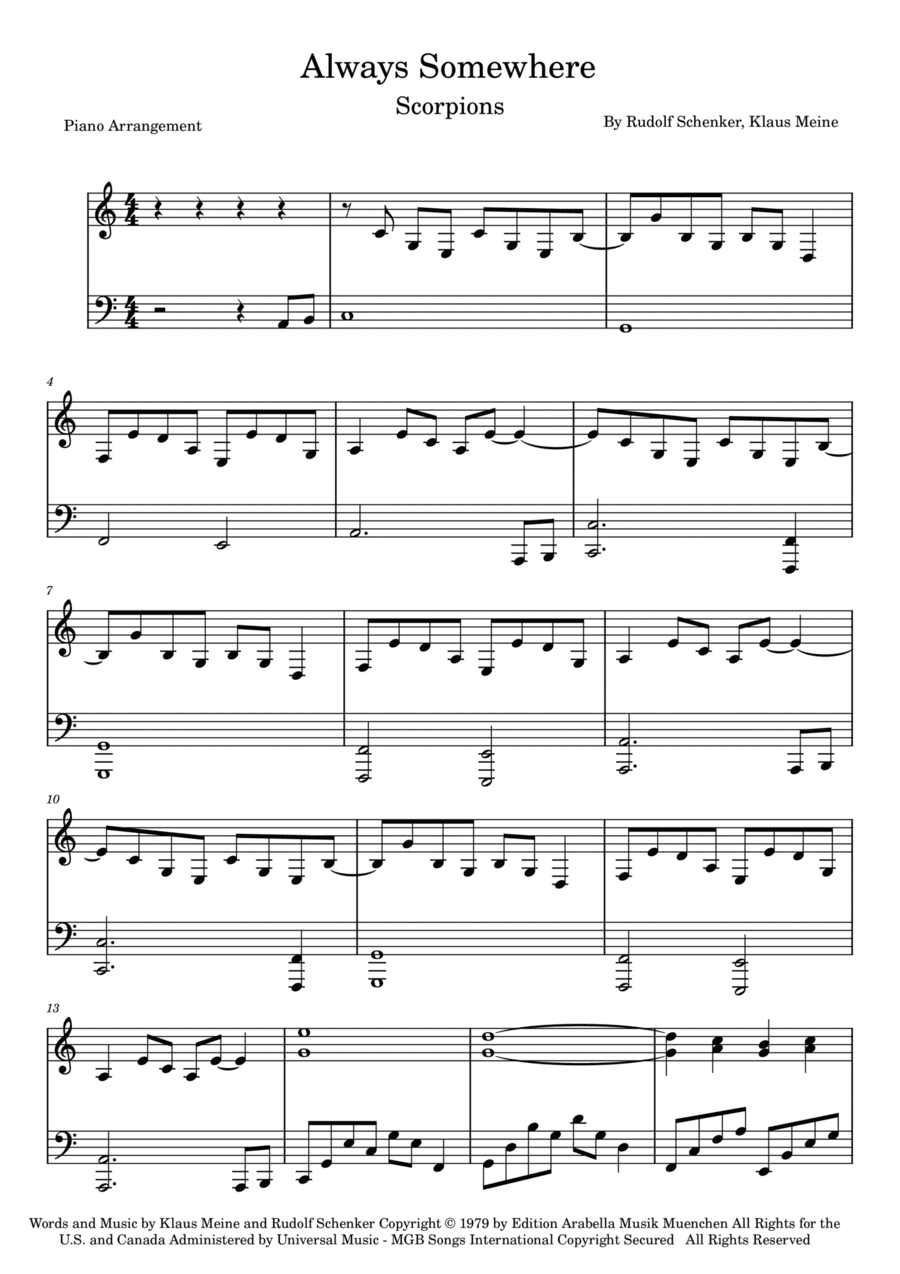 Always Somewhere (arr. Piano Go Life)