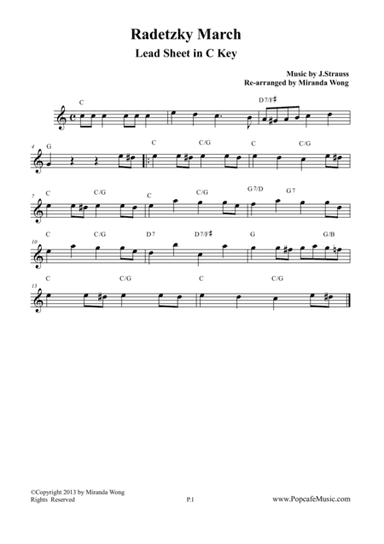 Radetzky March in C Key - Lead Sheet (arr. Miranda Wong)