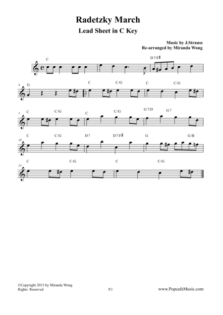 Radetzky March in C Key - Lead Sheet (arr. Miranda Wong)