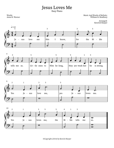 Jesus Loves Me- Easy Piano (arr. Kenrick Harper)