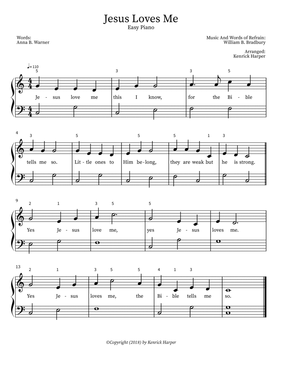 Jesus Loves Me- Easy Piano (arr. Kenrick Harper)