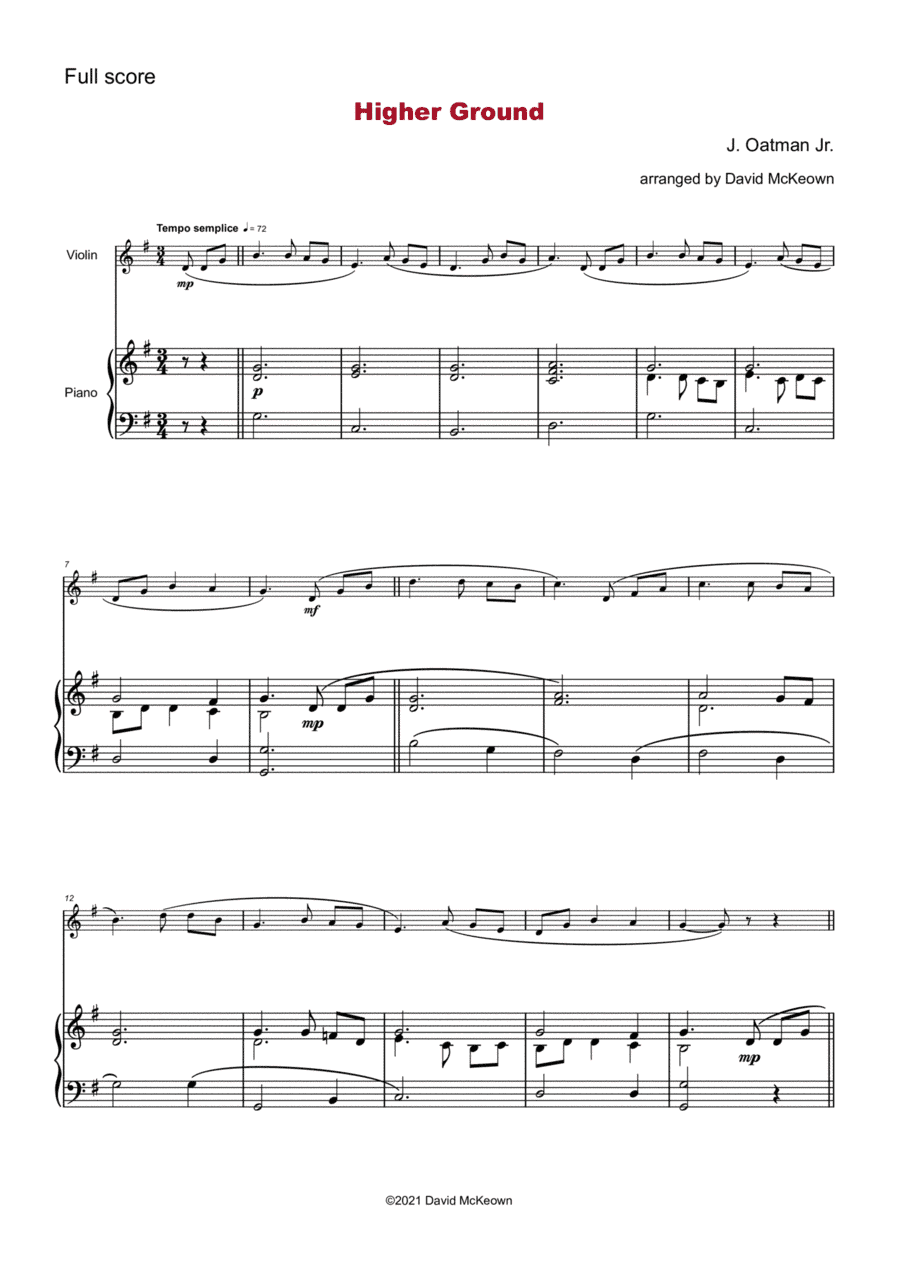 Higher Ground, Gospel Hymn for Violin and Piano (arr. David McKeown)