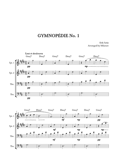 Gymnopédie no 1 | Brass Quartet | Original Key | Chords | Easy intermediate (arr. Milanov)