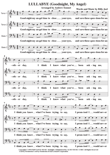 Lullabye (goodnight, My Angel) (arr. Andrew Emmet)
