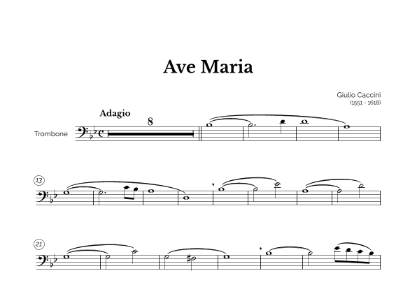Ave Maria (Giulio Caccini) for Intermediate Trombone (arr. Marcos Soares)