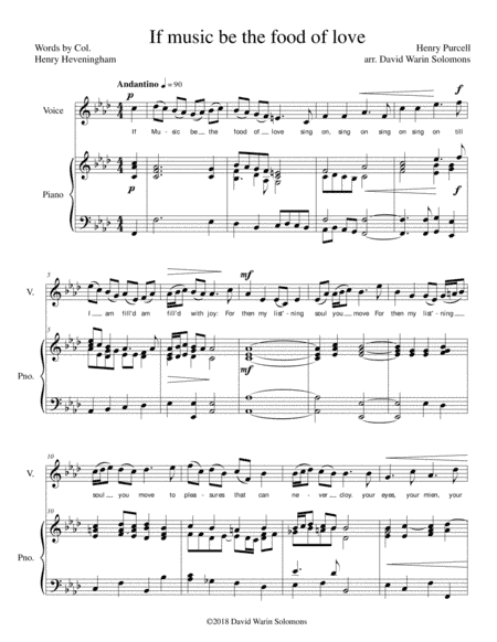 If music be the food of love for medium voice and piano (arr. David Warin Solomons)
