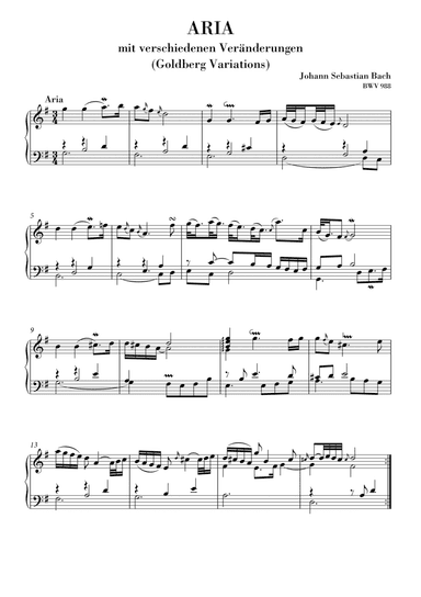 Bach - Goldberg Variations, Aria BWV 988 (Original Version) (arr. Ahiva Editions)