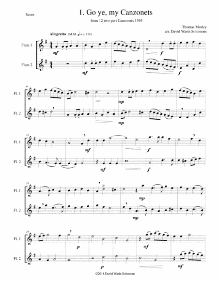 12 easy Canzonets for flute duo (arr. David Warin Solomons)