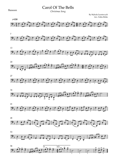 Carol Of The Bells (Christmas Song) for Bassoon  Solo (D Minor) (arr. Fabio Britto)