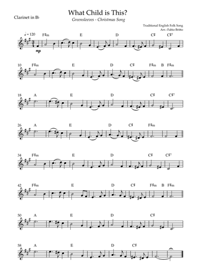 What Child is This? - Greensleeves (Christmas Song) for Clarinet in Bb Solo with Chords (arr. Fabio Britto)