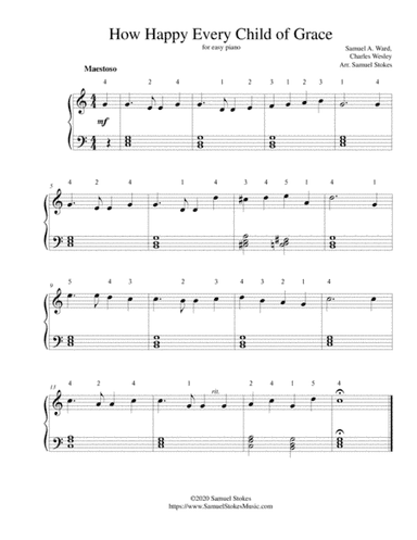 How Happy Every Child of Grace (Samuel A. Ward setting) - for easy piano (arr. Samuel Stokes)