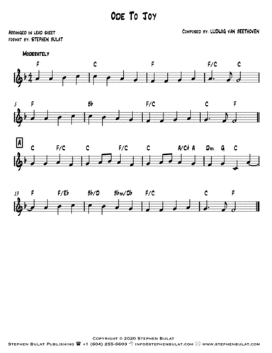 Ode To Joy (Beethoven) - Lead sheet (key of F) (arr. Stephen Bulat)
