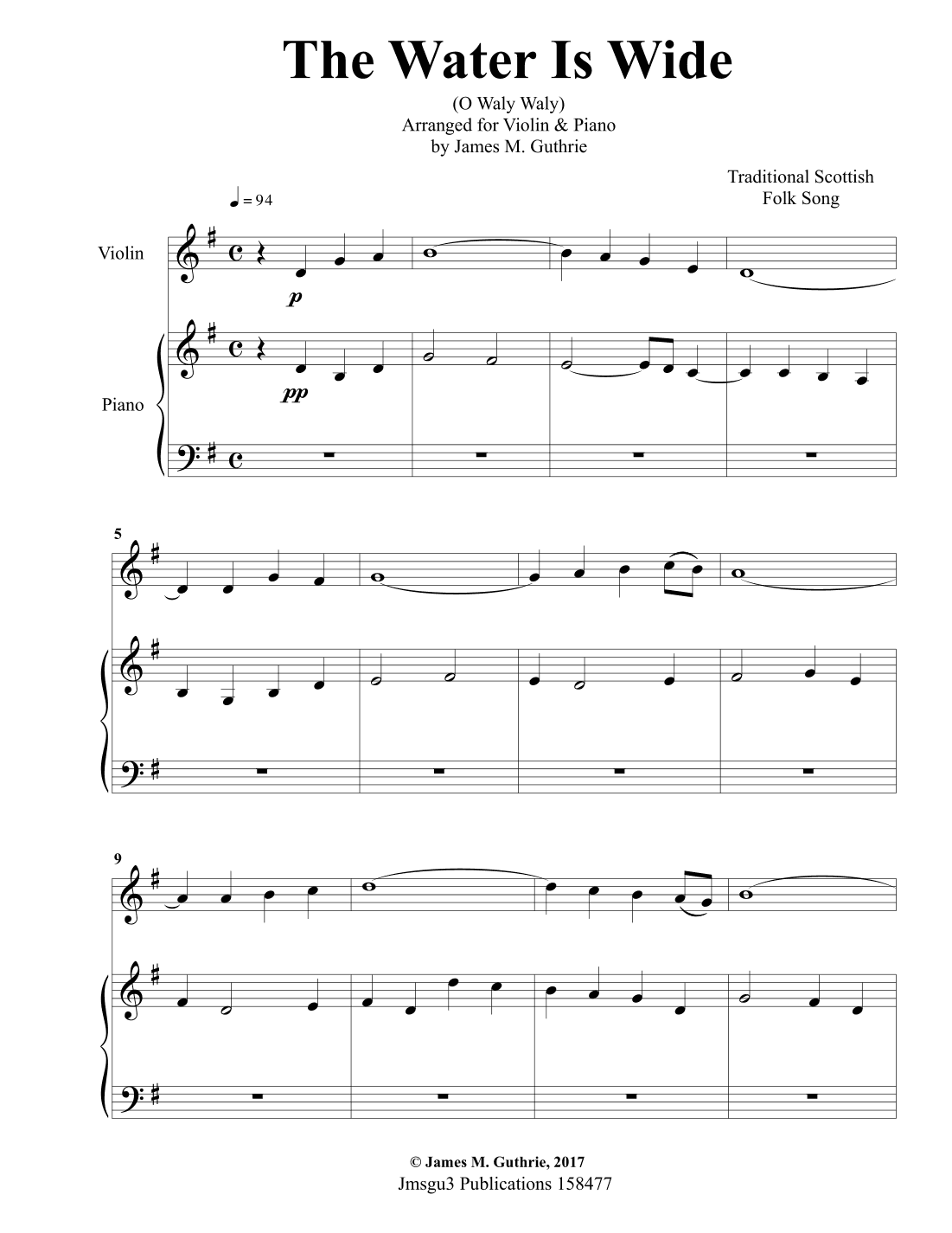 The Water is Wide for Violin & Piano (arr. James M. Guthrie)