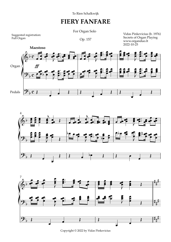 Fiery Fanfare, Op. 157 (Organ Solo) by Vidas Pinkevicius