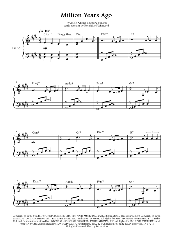 Million Years Ago (arr. Henrique F Mangoni)