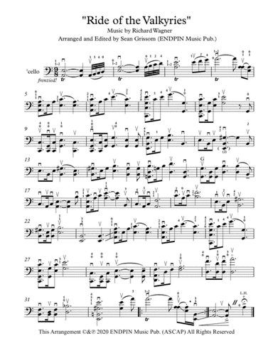 Ride of the Valkyries for solo cello (arr. Sean Grissom (ENDPIN Music Pub.))