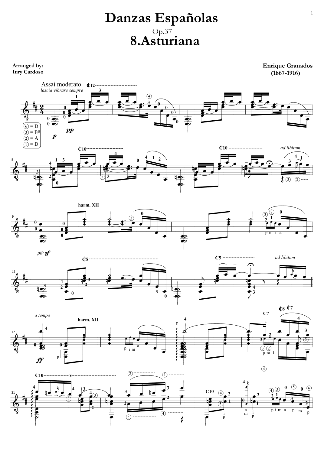 Guitar arrangement of the "Spanish dance No.8" (Danza Española n°8 "Asturiana") (arr. Iury Cardoso)