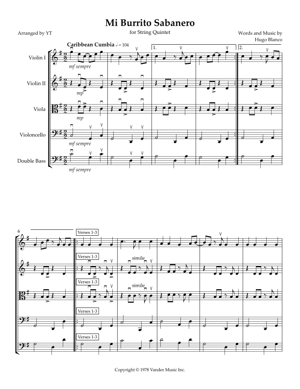 El Burrito Sabanero (mi Burrito Sabanero) (arr. YT)