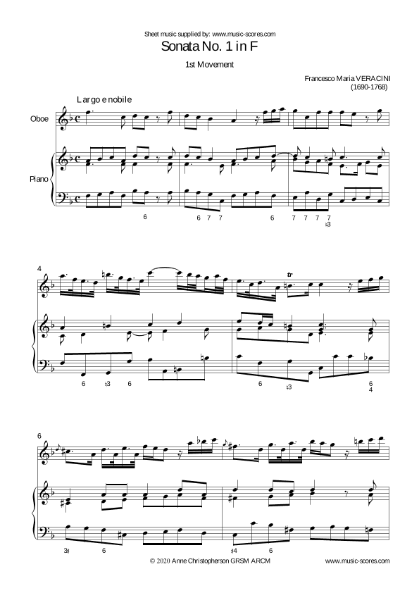 Veracini Largo - Oboe and Piano (arr. Anne L Christopherson GRSM ARCM)