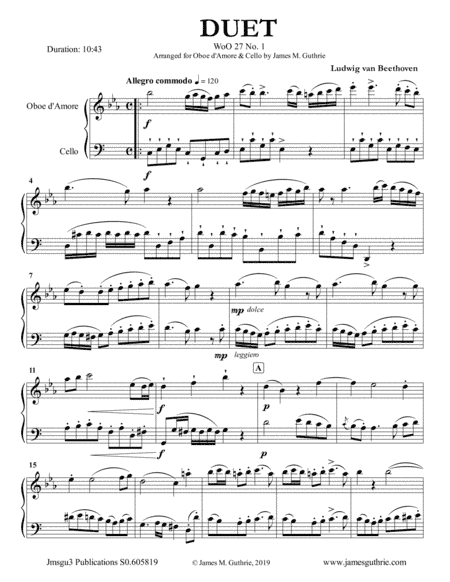 Beethoven: Duet WoO 27 No. 1 for Oboe d'Amore & Cello (arr. James M. Guthrie, ASCAP)