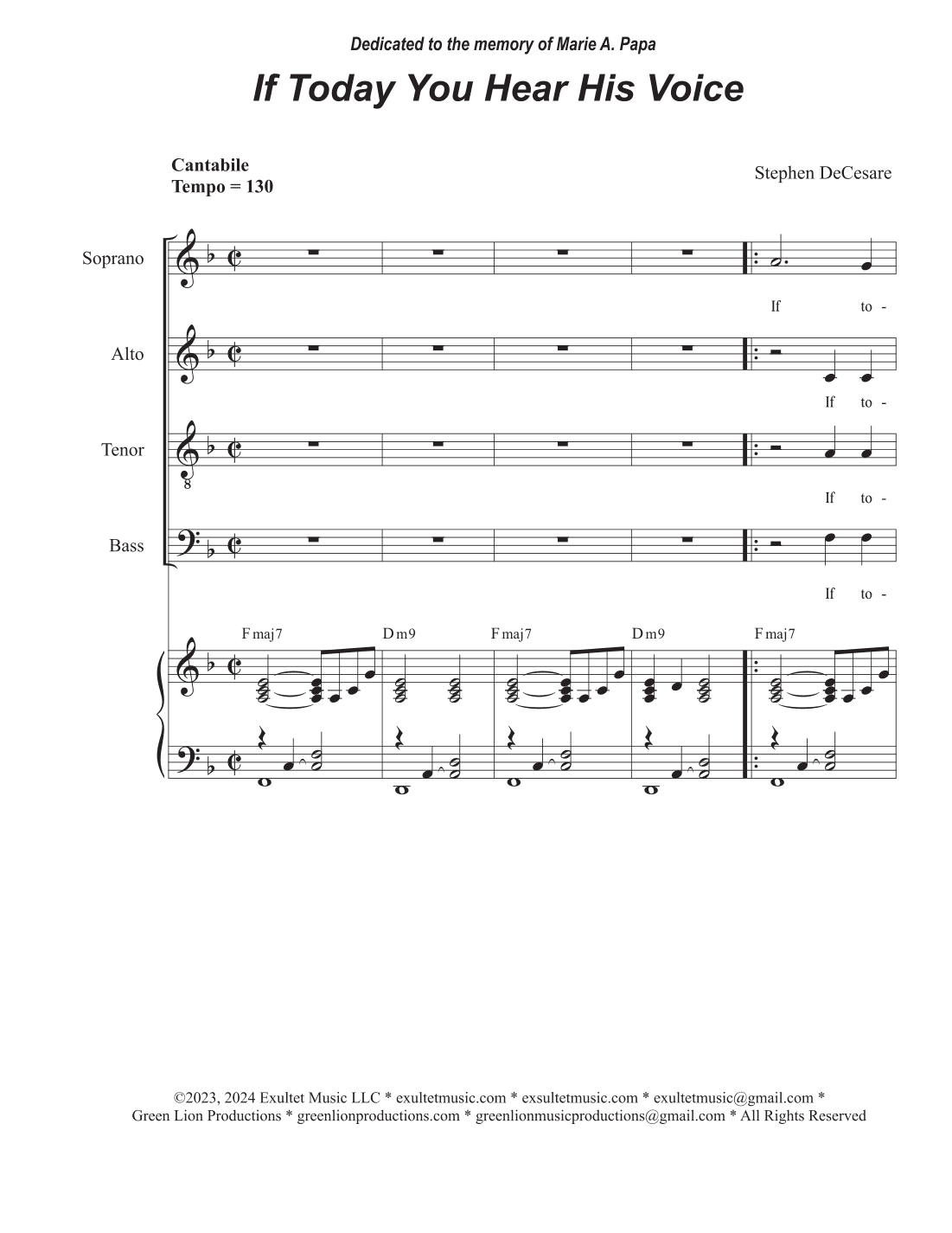 If Today You Hear His Voice (Vocal Quartet - (SATB)