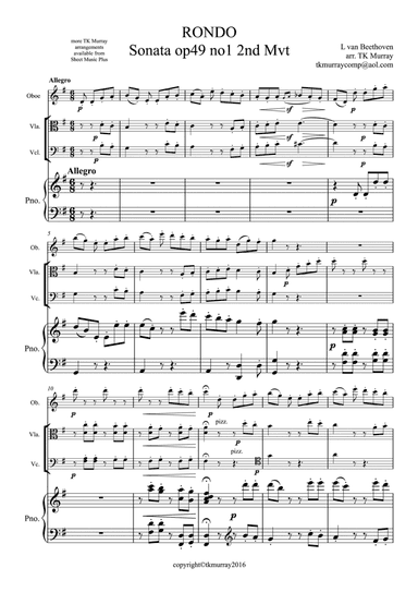 Beethoven - Rondo Op.49 - Oboe, Viola Cello  Piano, Piano Quartet (arr. TK Murray)
