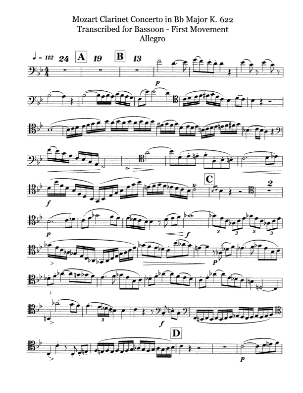 Mozart Bb Clarinet Concerto op. 622 for Bassoon (arr. DavidJHare)