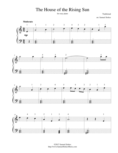 The House of the Rising Sun - for easy piano (arr. Samuel Stokes)