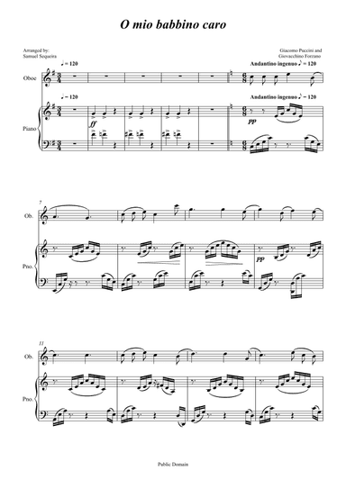 O mio babbino caro - for Oboe and Piano accompaniment - orchestral play along (arr. Samuel Sequeira)