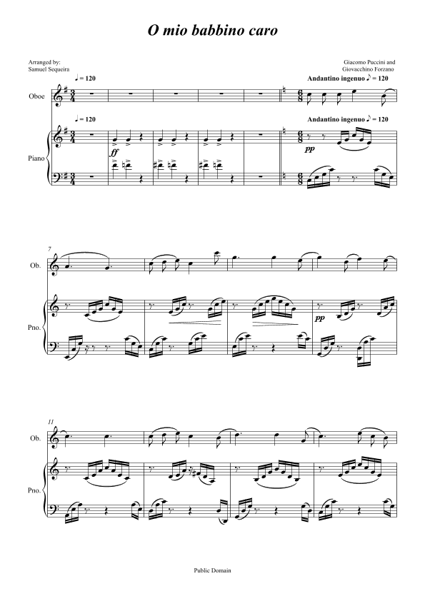 O mio babbino caro - for Oboe and Piano accompaniment - orchestral play along (arr. Samuel Sequeira)