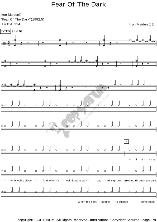 Fear Of The Dark (arr. COPYDRUM)