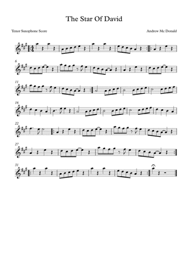 The Star Of David Bb Tenor Saxophone Score