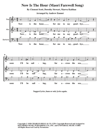 Now Is The Hour (maori Farewell Song) (arr. Andrew Emmet)