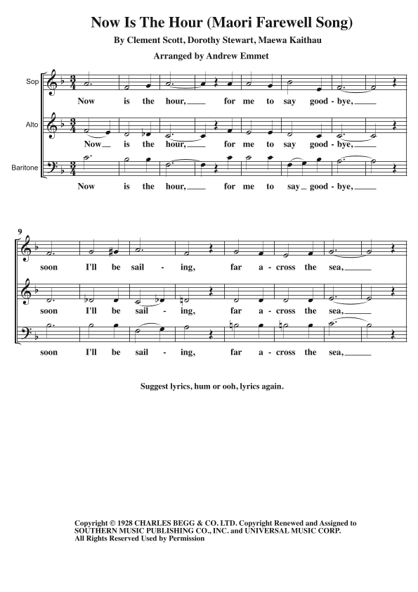Now Is The Hour (maori Farewell Song) (arr. Andrew Emmet)