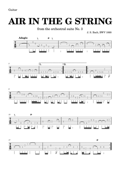 Air on the G string in D, BWV 1068 (accompanied) - GUITAR tab (arr. Leyandder Trustworthy)