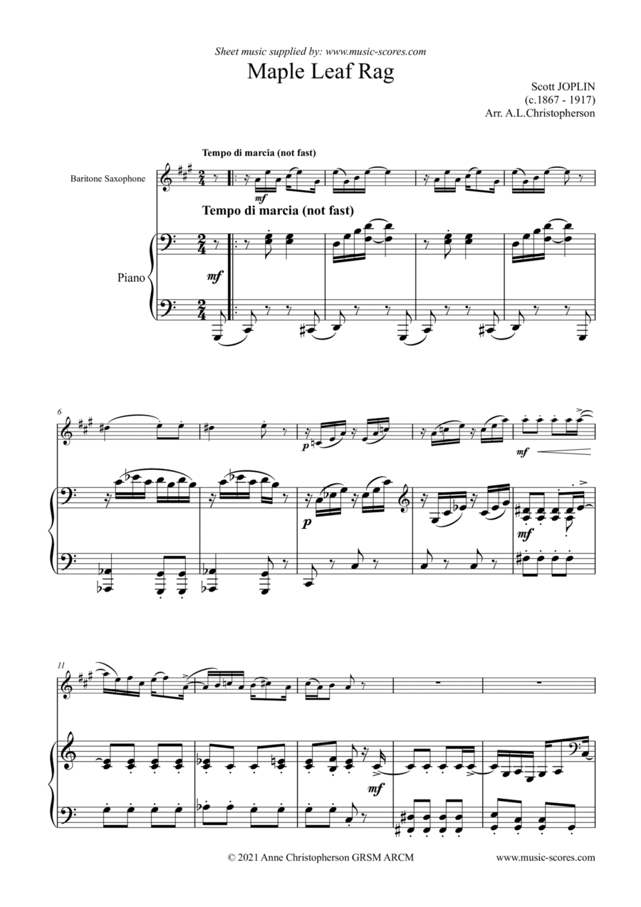Maple Leaf Rag - Baritone Saxophone and Piano (arr. Anne L Christopherson GRSM ARCM)
