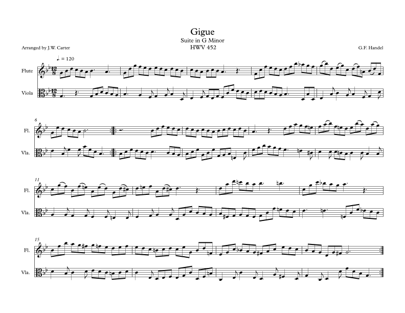 Gigue from Keyboard Suite in G Min. for Flute & Viola Duet (arr. J.W. Carter)