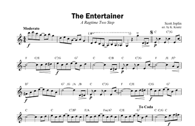 The Entertainer (abridged), leadsheet with guitar chords (arr. K. Krantz)
