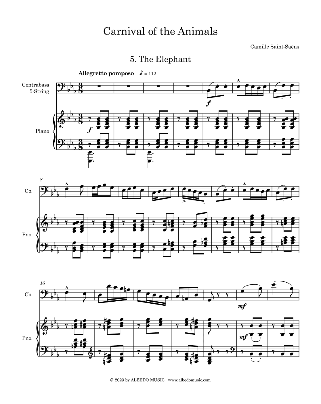 The Elephant from the Carnival of the Animals for Contrabass and Piano (arr. Doug Clyde)
